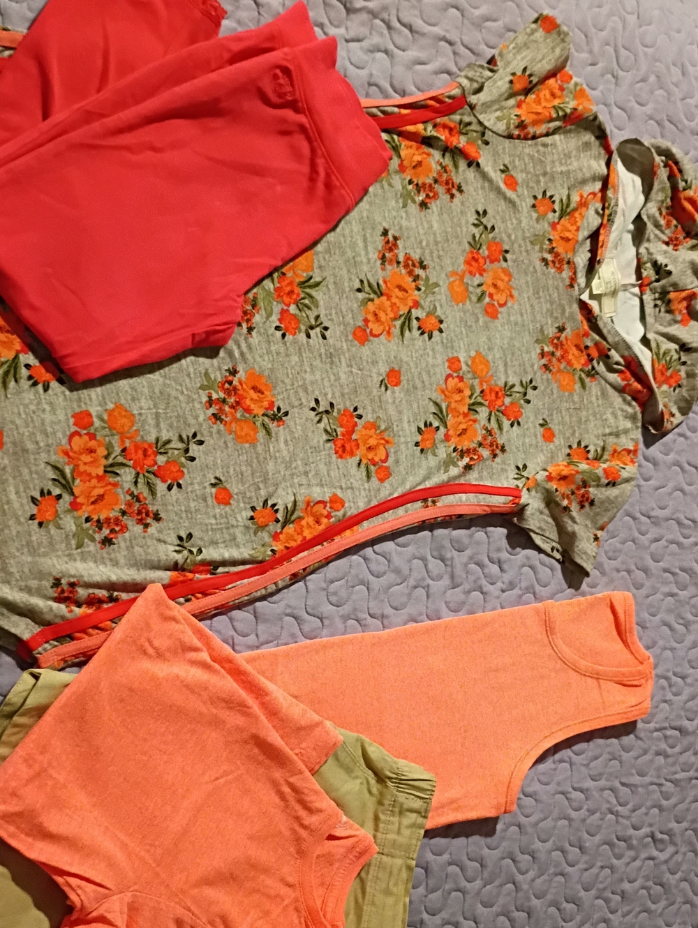 Size14 Girls Floral Heather Gray,Pink,And Orange Bundle- Kids